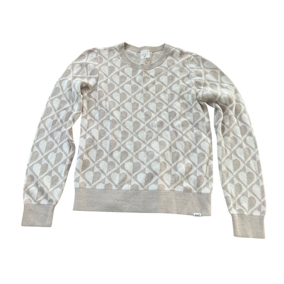 Abercrombie Kids Sweater Size 15/16 Heart Pattern Knitwear Beige White - Picture 1 of 3